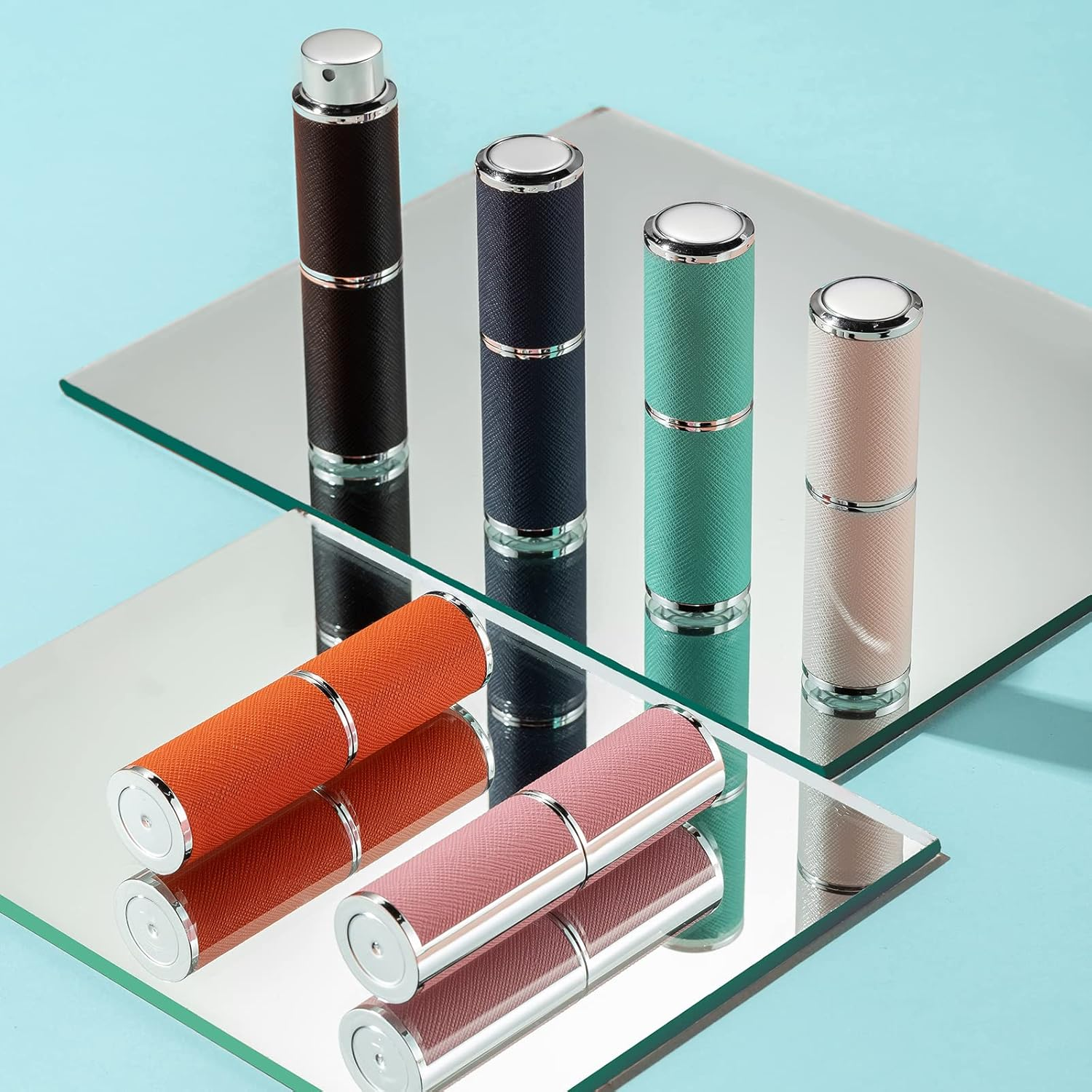 Owlyee Travel Perfume Bottle Refillable - 8ML Leather Empty Mini Cologne Spray Atomizer Men - Small Fragrance Sample Sprayer - Portable Refill Travel Essentials Container with Black White