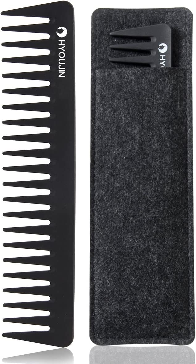 HYOUJIN 608 Black Carbon Rat Tail Combs Pin Tail Comb 100% anti Static 230℃ Heat Resistant Metal Parting Combs with Non-Skid Paddle for Hair Styling