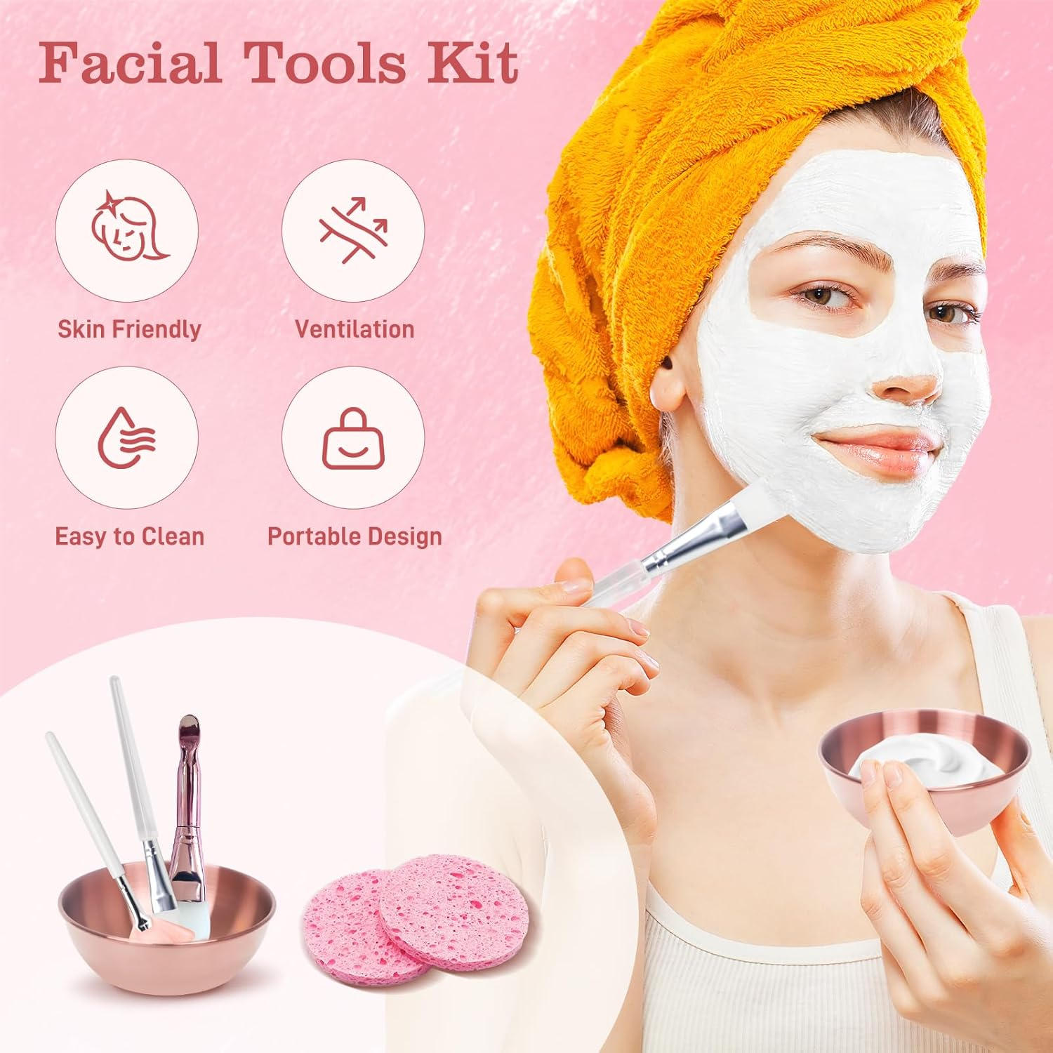 6 Pcs Face Mask Mixing Bowl Set - 1 Facial Bowl, 1 Fan Face Mask Brush Applicator, 1 Flat Brush, 1 Silicone Mask Brush Applicator & 2 Sponges, for Mask, Clay Mask, Cosmetics, Eye Mask, Body Lotion image number 2