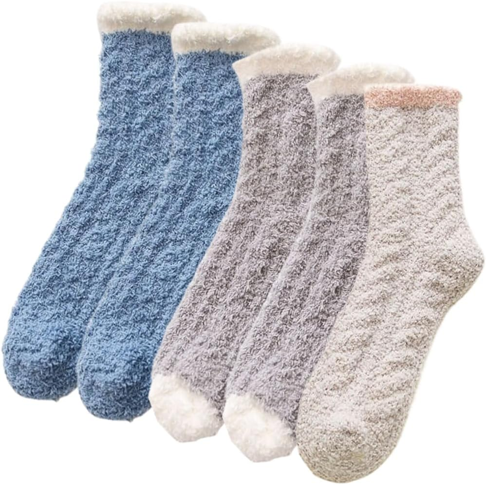 Dress Cici Slipper Socks for Women, Fuzzy Bed Socks, Cozy Warm Fluffy Socks (5 Pairs)