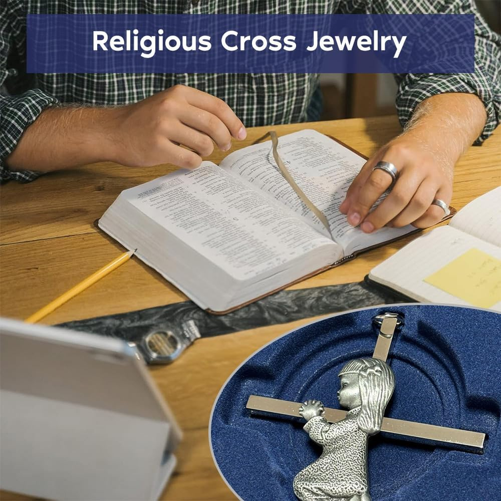 Silver Girl Wall Cross,Praying Boy Plaque Wall Decor Cross,Great for Baptism,Birthday and Christening (Girl) image number 6