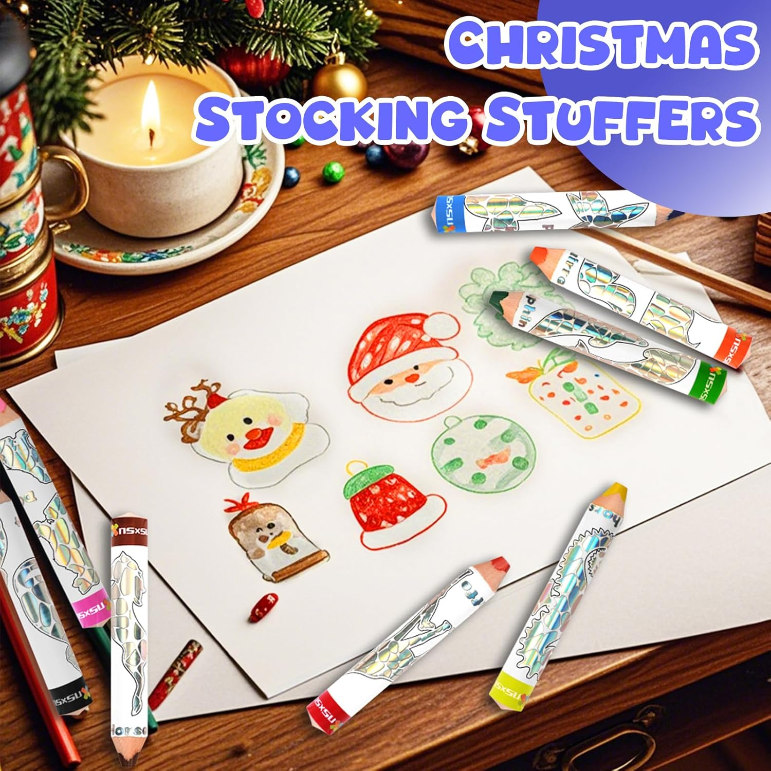 Nsxsu Wooden 3 in 1 Jumbo Crayons for Toddlers & Kids, Chunky Washable Bath Crayon, Water Soluble Thick Colored Pencils, Fat Triangular Color Pencil with Sharpener, Easy-Grip (Classic Color, 8) image number 3