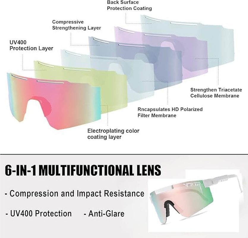 Sports Cycling Polarized Sunglasses, TR90 Frame UV400 Protection, Windproof Cycling Glasses for Skiing, Hiking, Driving