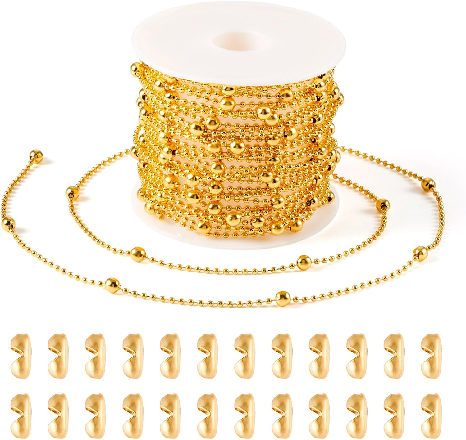 FASHEWELRY 32.8 Feet Stainless Steel Ball Bead Chains 2Mm Metal Beaded Pull Chain Extension for DIY Jewelry Making (Stainless Steel Color)