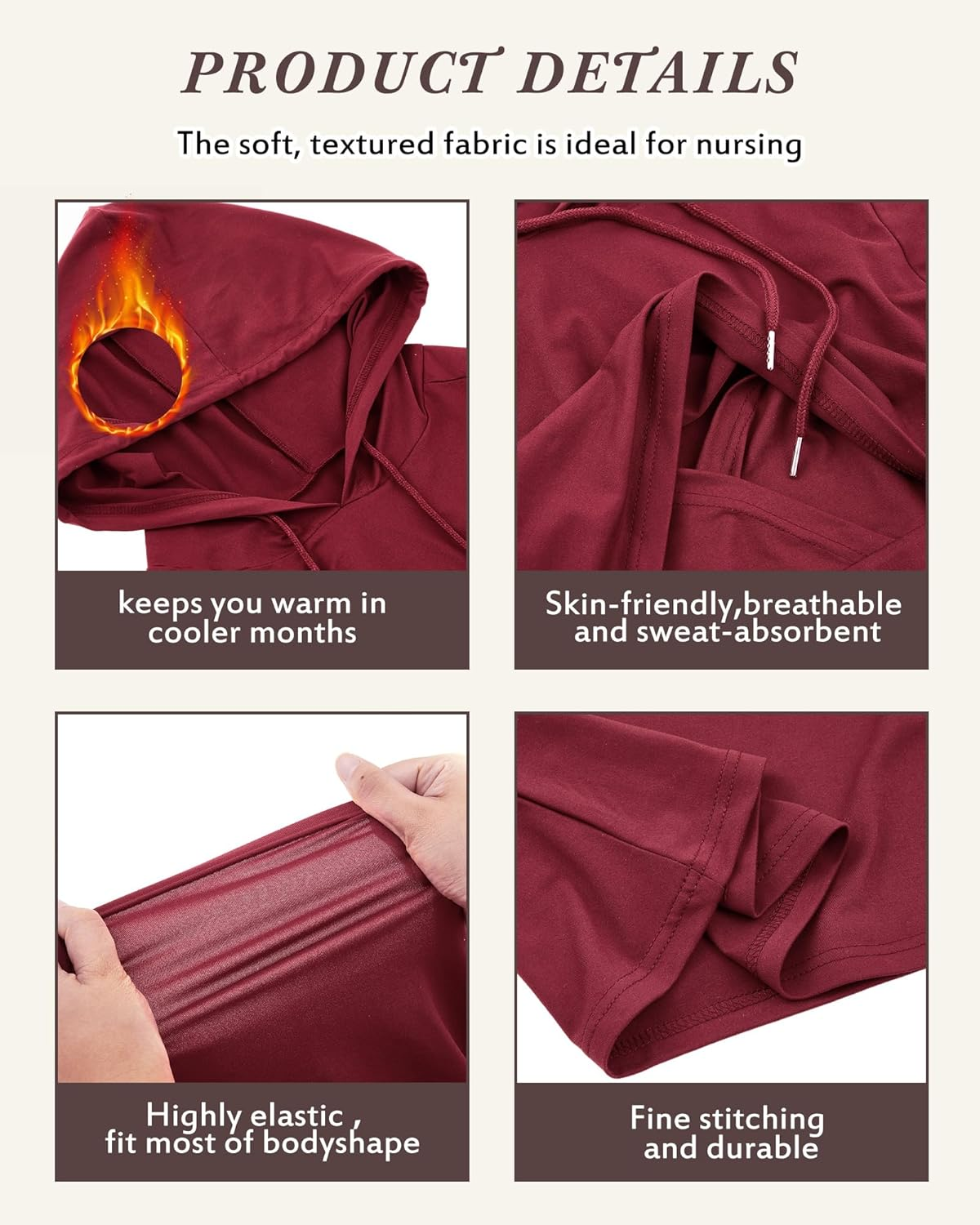 2 Pcs Women Nursing Hoodie Tops Long Sleeves Breastfeeding Maternity Sweatshirt Casual Clothes image number 5