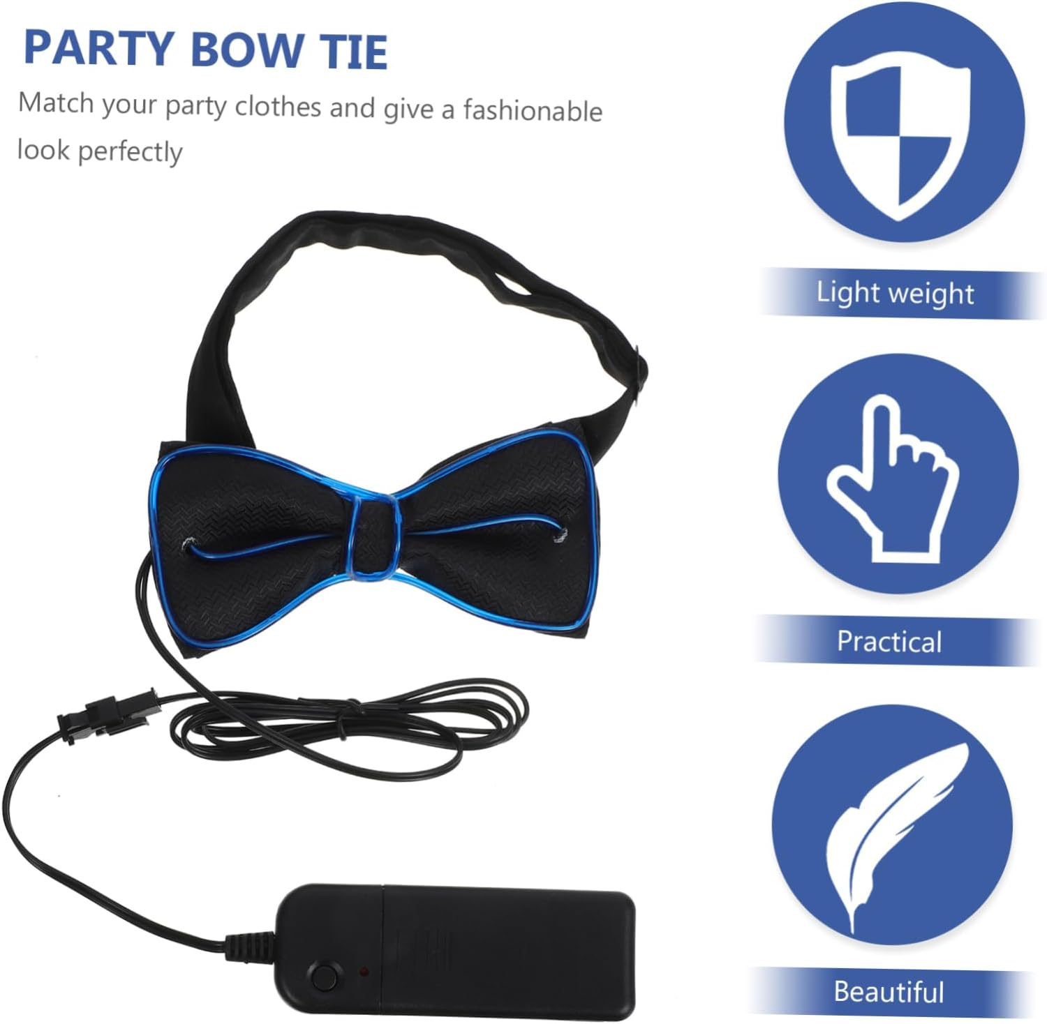 Alipis Party Flashing Bow Tie Led Glowing Tie Collar Party Performance Dark Blue