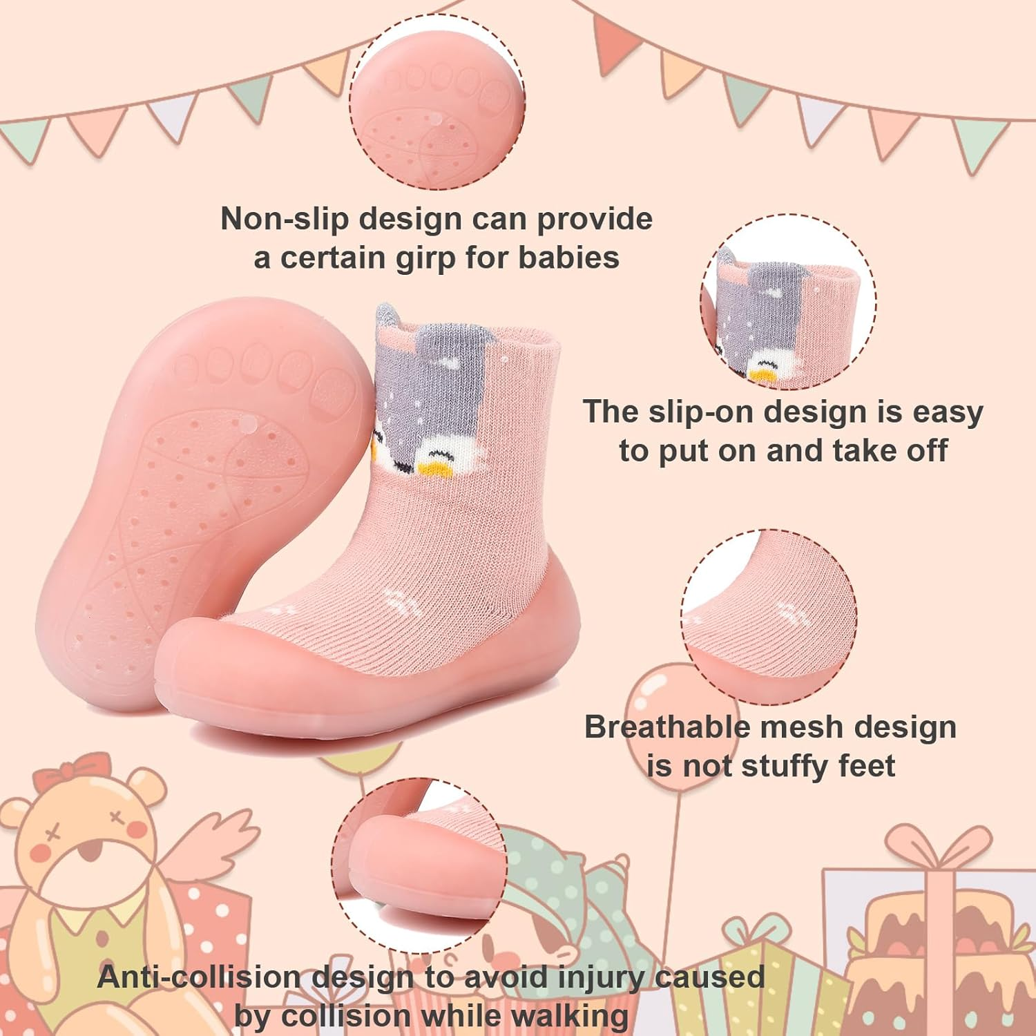 Baby Sock Shoes Toddler Cartoon Soft Rubber Sole Non Slip Indoor Floor Slipper for Infant Boys Girls First Walking Trainers Shoe image number 7