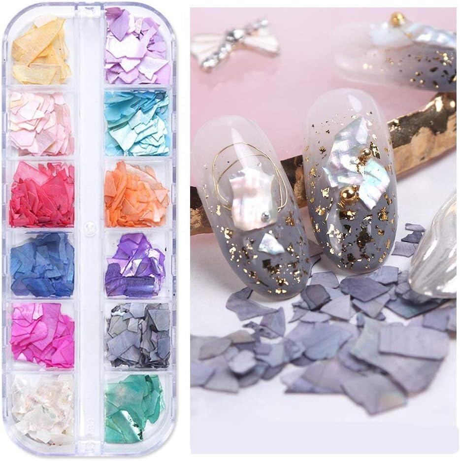 HANGQINGHENG 1 Box Abalone Shell Irregular Fragment Texture Natural Sea Shell UV Gel Flakes Slider Nail Decorations (Color : BK) image number 1