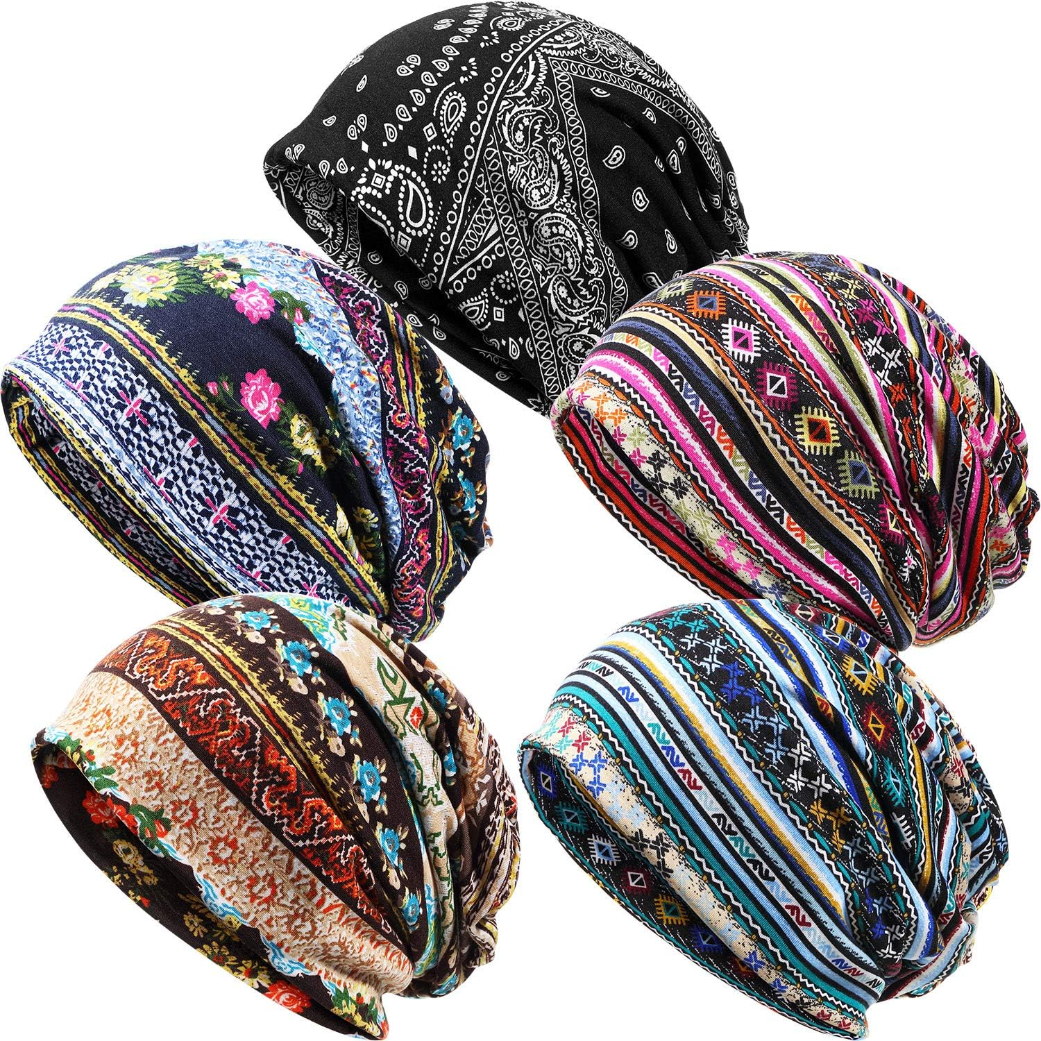 SATINIOR 5 Pieces Women'S Slouchy Beanie Hat Baggy Skull Sleep Cap Turban Headwear image number 2