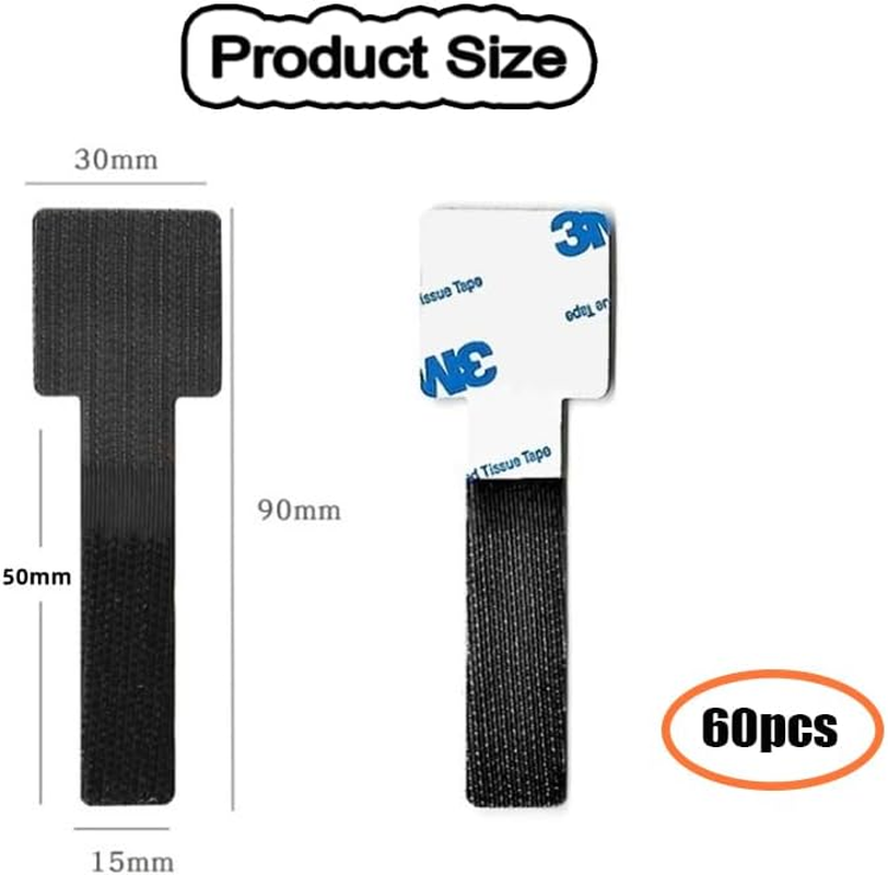 WADY 60 Pcs Hook and Loop Velcro Cable Ties - Reusable Cable Ties Strong Adhesive Cord Organizers for Desk/Home/ - No Residue Heavy Duty Cable Management Straps, Electrical and Wiring (White+Black) image number 6