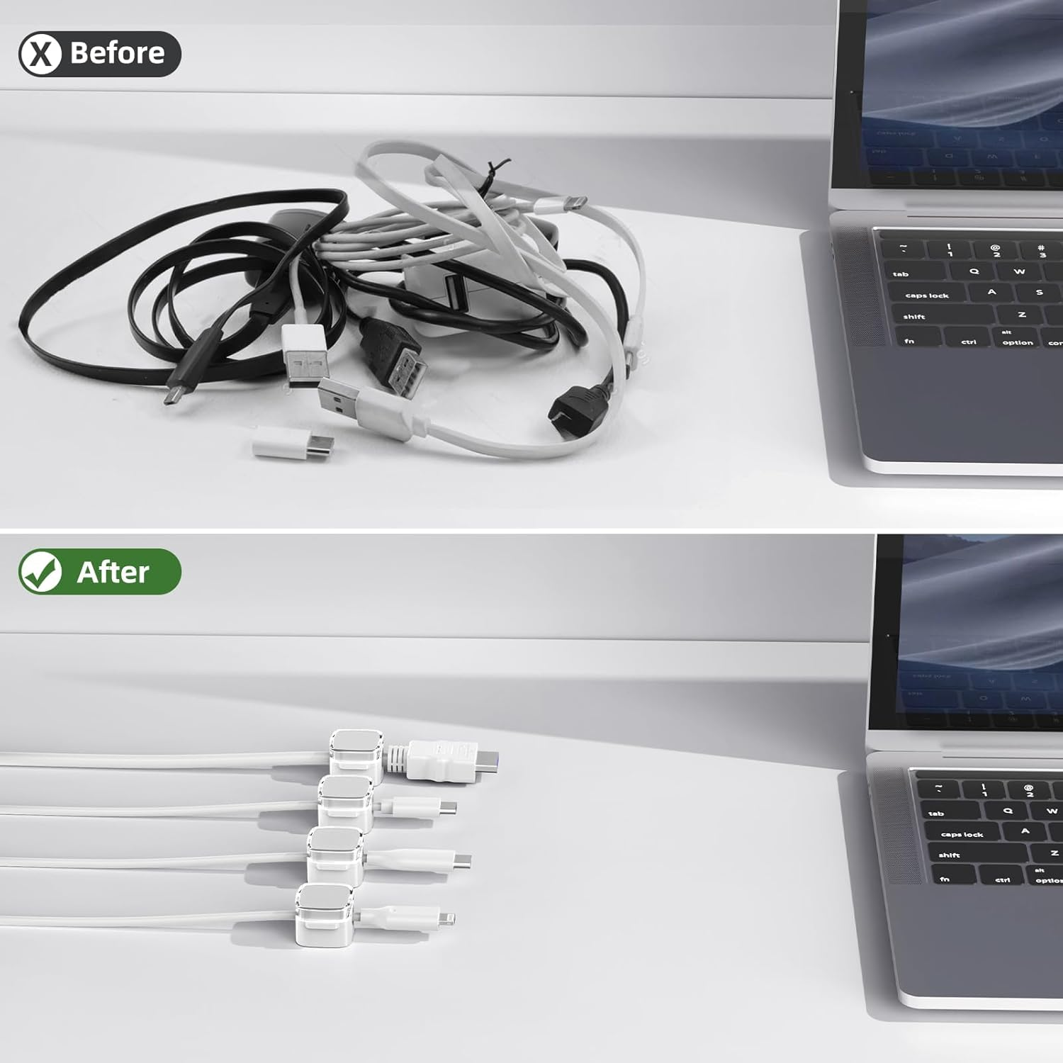 Cord Organizer, 6 Pack Magnetic Cable Clips under Desk Cable Management, Strong Adhesive Cord Holder for Nightstand Kitchen Appliances Car Wall Office Desk Phone Wire Keeper, Crystal White image number 3