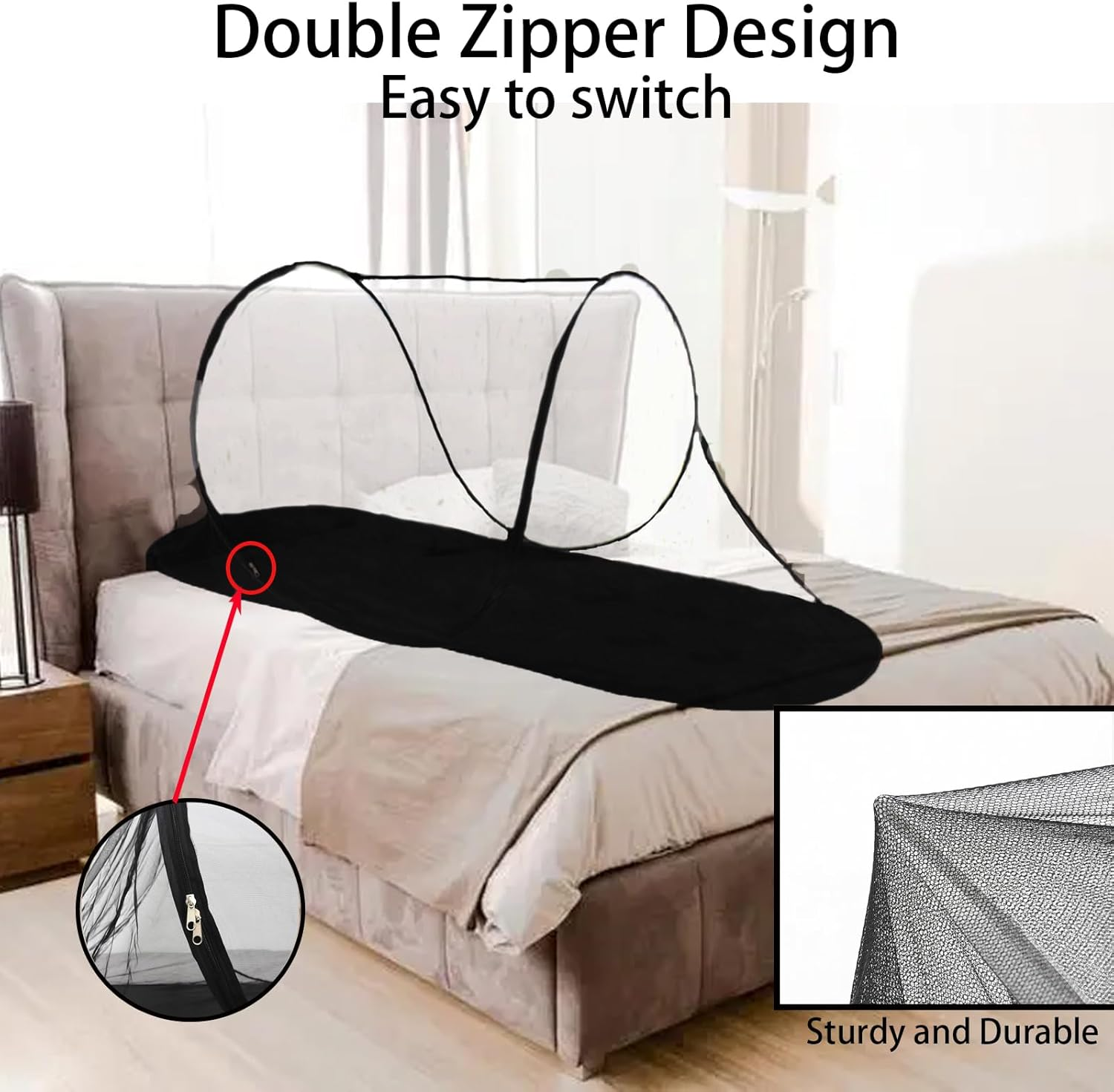 CMINGJ Large Pop up Mosquito Tent, Portable Foldable Mosquito Net with Bottom for Bed Camping Travel Patio, Mosquito Net Suitable for Outdoor Indoor (78 * 28 * 27Inch) (Black Bottom) - Black Bottom image number 6