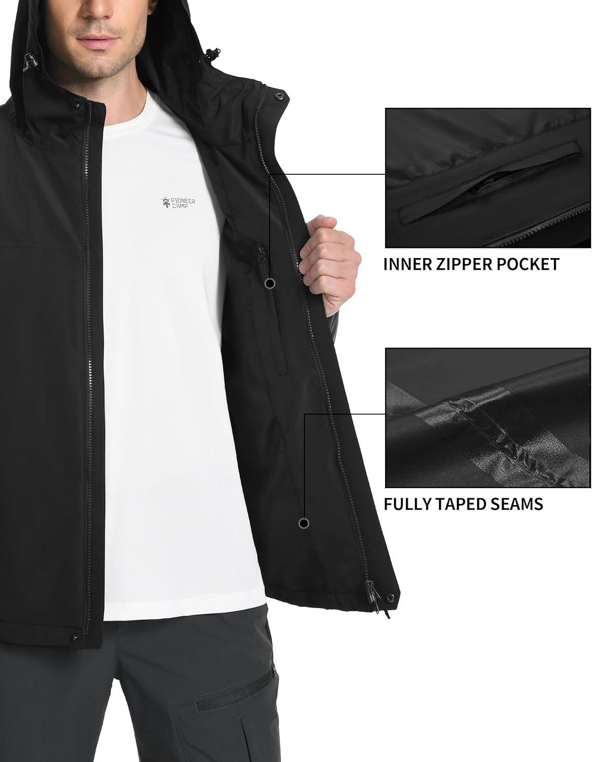 Pioneer Camp Mens Full Zip Polar Fleece Jacket Lightweight Antistatic Fall Winter Coat Windproof Outwear with Zipper Pocket, Black, Large image number 6