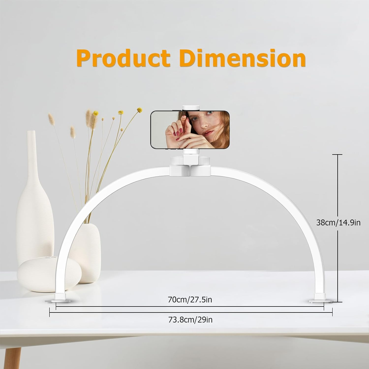 SAILESI Half Moon Light for Nail Desk, 29In 38W Foldable LED Lash Light with Phone Holder, Nail Tech Light with 3 Color Modes 10 Brightness, Nail Table Lamp for Beauty Eyelashes Tattoos Crafts, White image number 4