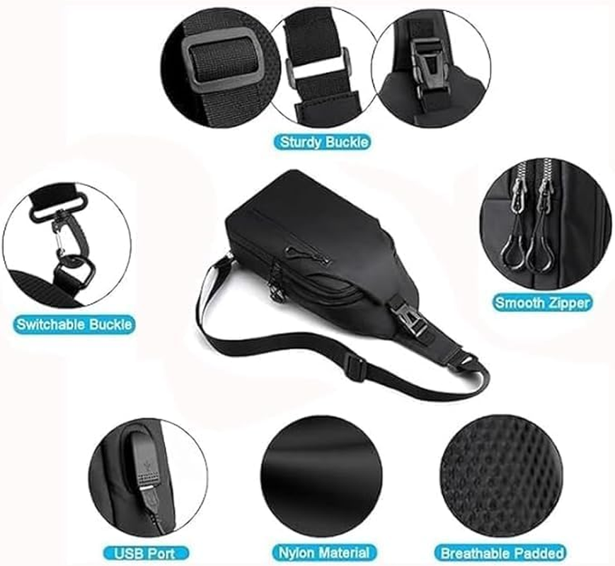 Waterproof Sling Backpack, Crossbody Shoulder Bag with Multiple Zippers, Black image number 5