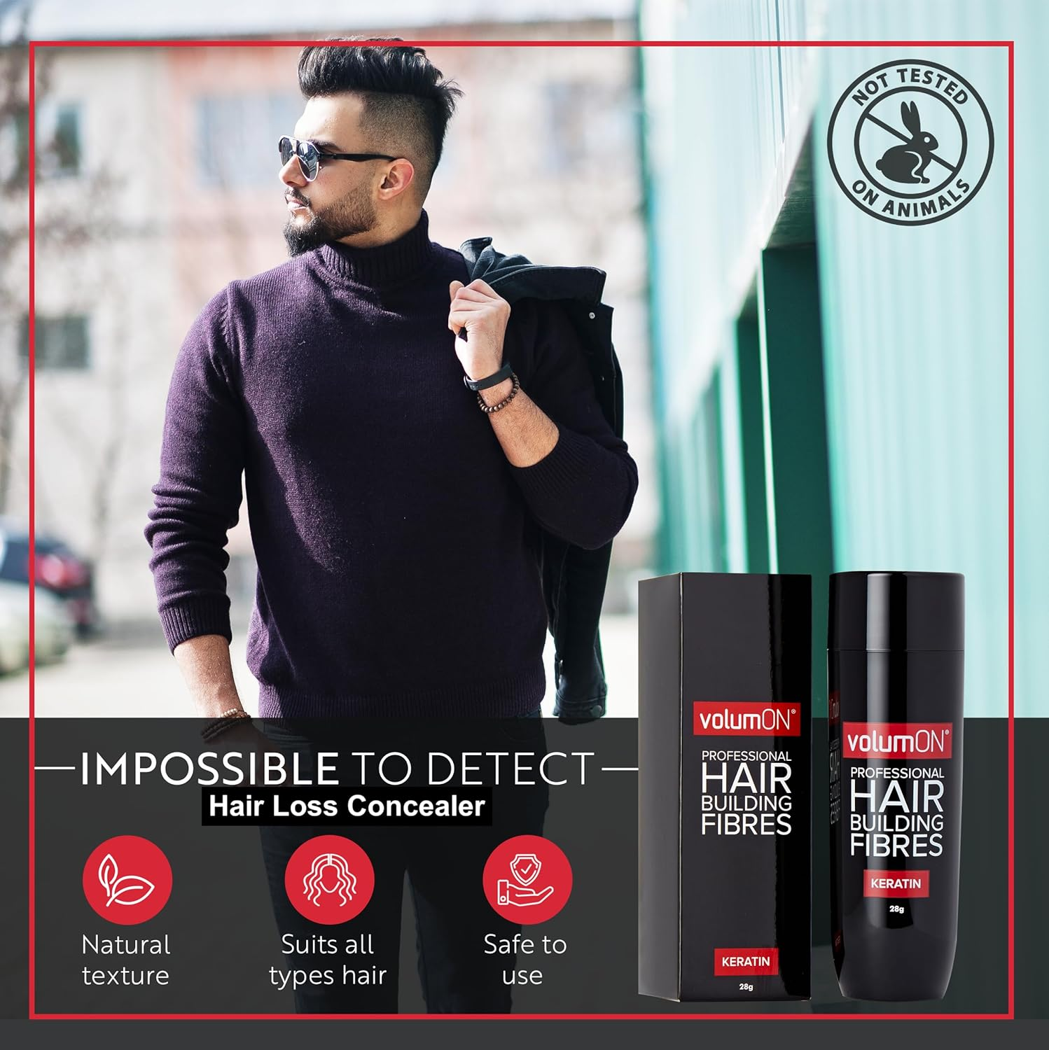 Hair Fibres VOLUMON Keratin Hair Building Fibres for Thinning Hair - Instantly Conceals Thinning Areas for Fuller Thicker Hair - for Men & Women 28G plus Hairline Optimiser & Applicator (Black) image number 6