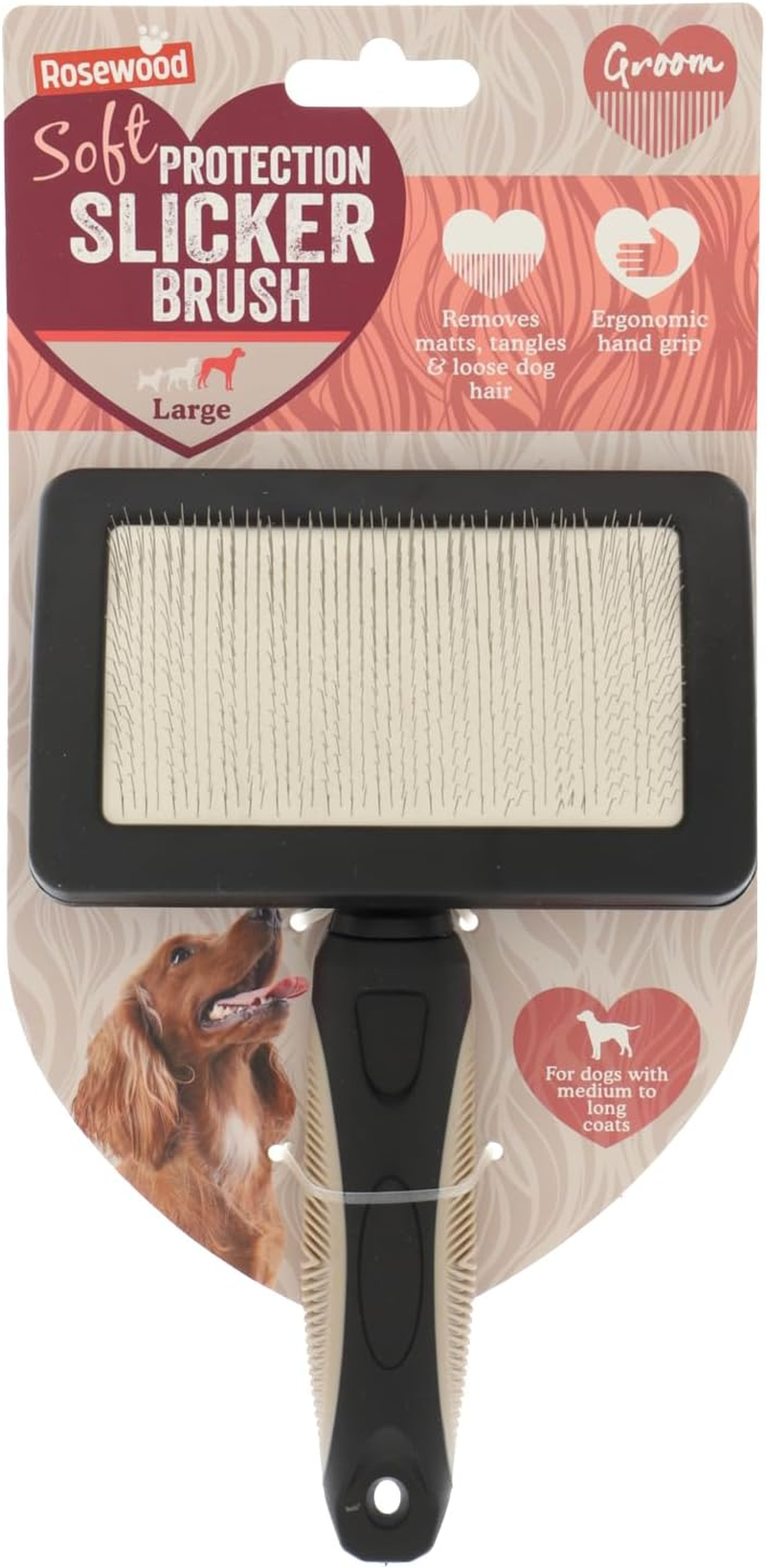 Rosewood Soft Slicker Brush for Dogs - Large - Dog Brush for Medium to Long Fur - Black - Gentle Grooming Brush with Stainless Steel Pins image number 1