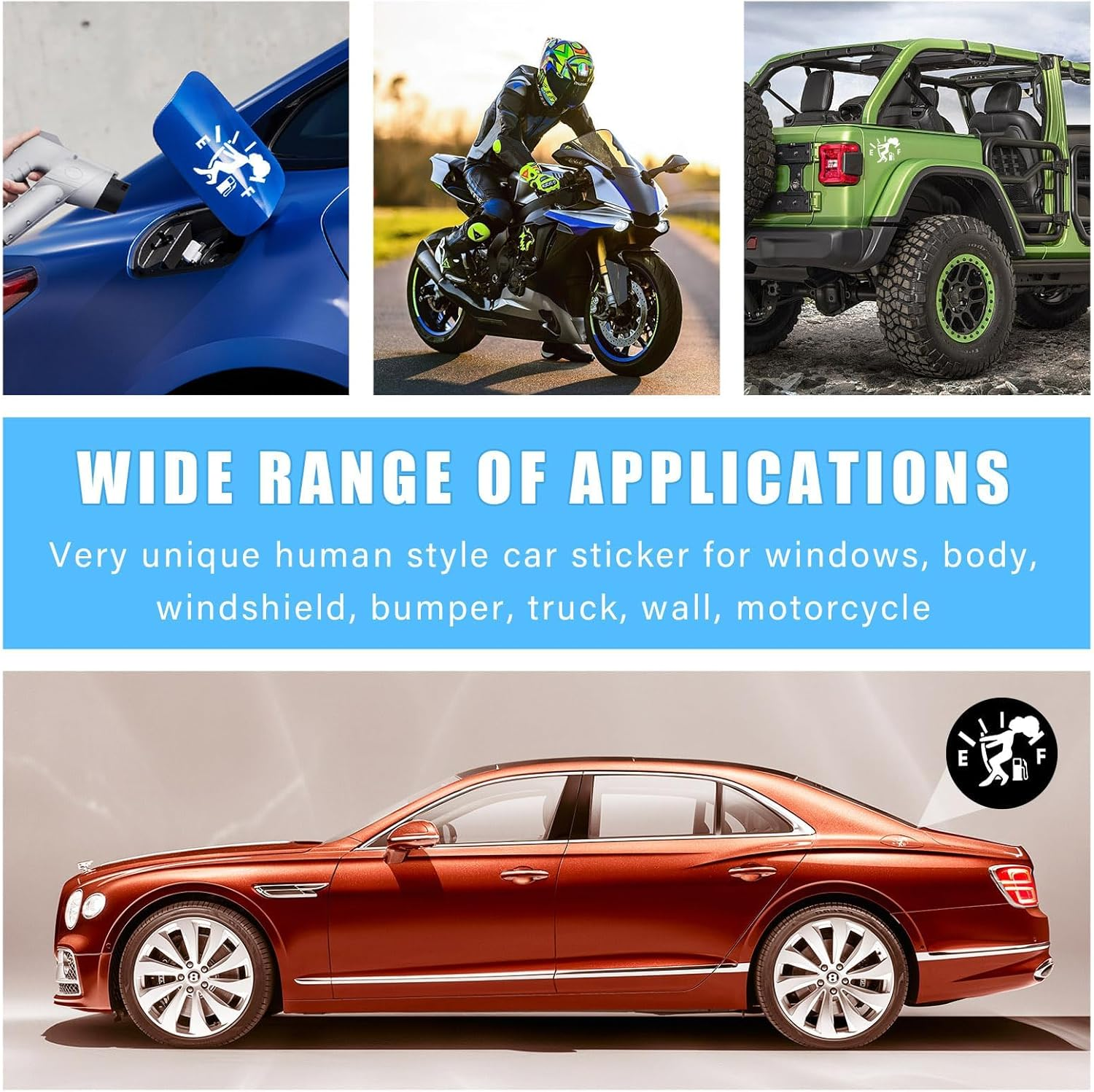 Funny Car Fuel Tank Sticker, EF Logo Waterproof High Gas Consumption Decal, Universal Vehicle Fuel Gage Empty Stickers Decor Suitable for Cars, Trucks, Motorcycles, Suvs (Hair Female) (White) image number 6