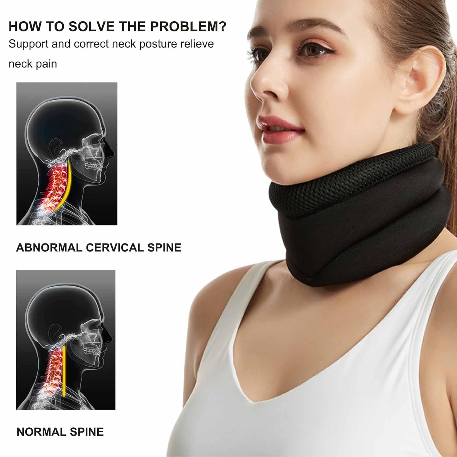 Cervicorrect Neck Brace,Soft Foam Neck Collar for Sleep,Neck Alignment and Snoring Relief,Cervical Spine Corrector Brace for Women and Men,Relieves Neck Pressure(Black) image number 2