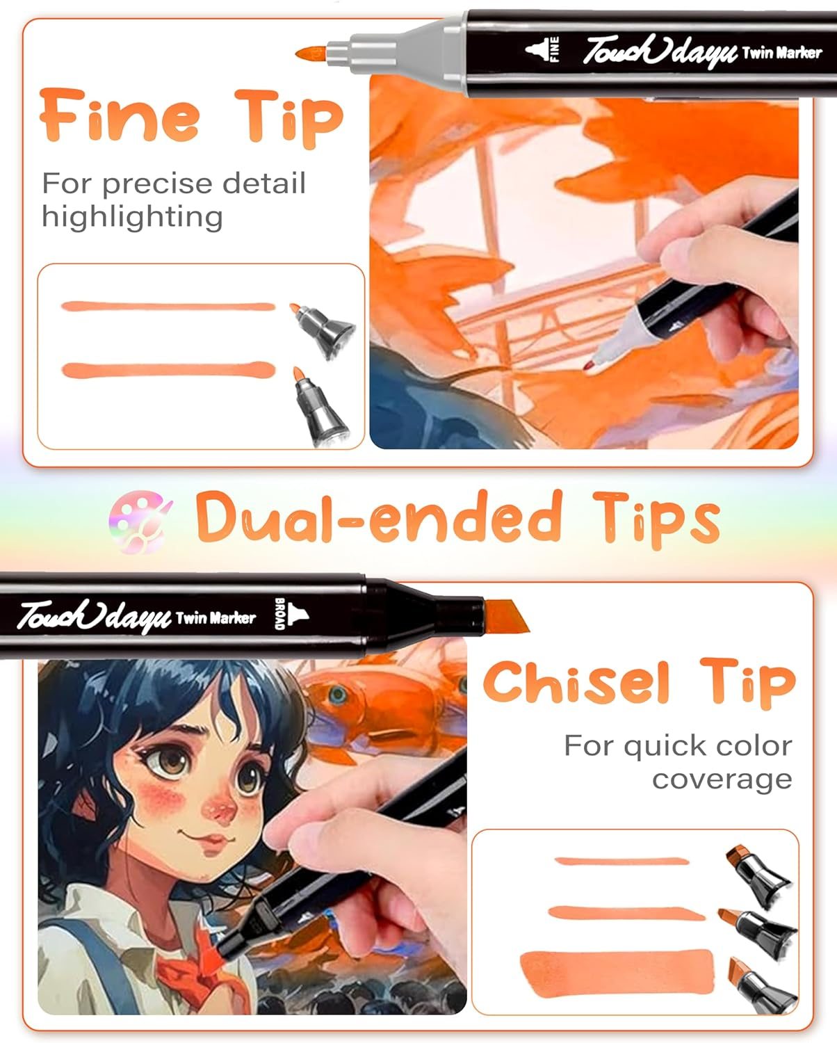 YESDEX Alcohol Markers Brush Tip - 80 Colors Dual Tipped Art Marker Set for Painting, Coloring, Drawing and Sketching, Alcohol Based Twin Sketch Markers Pen for Boys Girls Students Artist Adult