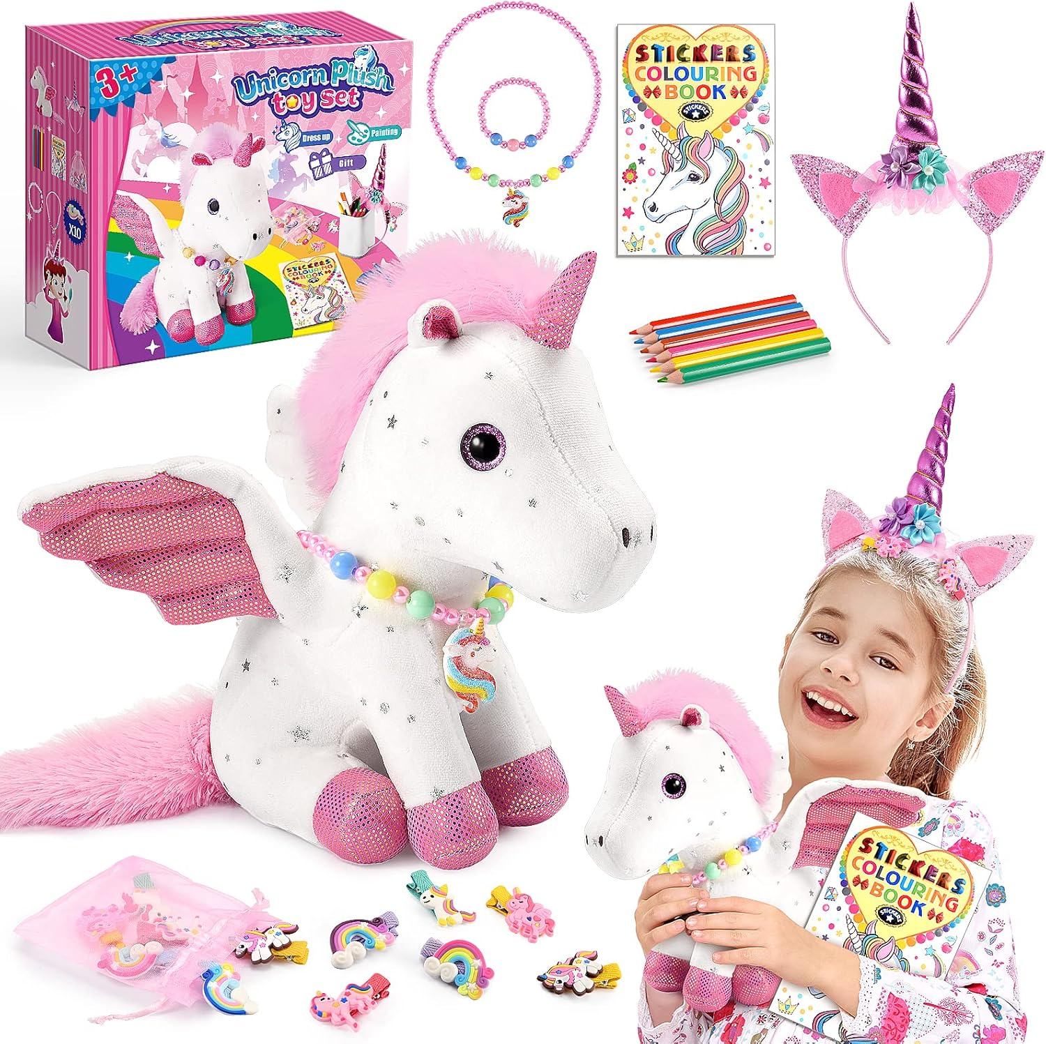 Gifts for 3-8 Year Old Girls, Vingtank Unicorn Toys for Girls Age 3 4 5 6 Stuffed Animal Unicorn Headband Birthday Decorations Girl Toys Age 3 4 5 6 7 8 Christmas Plush Gifts for Toddler Girl image number 2