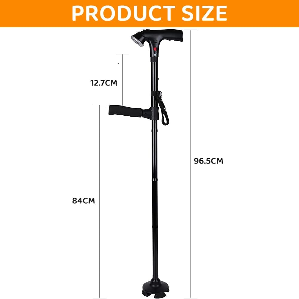 Folding Walking Cane with LED Light & Alarm &ndash; Adjustable Lightweight Travel Cane with 360&deg; Pivot Base and Ergonomic T-Handle for Seniors & Adults Hiking Mountain image number 3