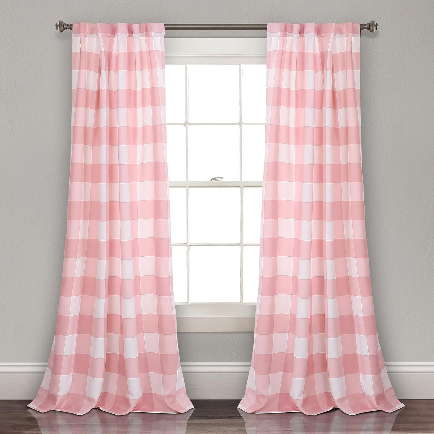 Lush Decor Checker Room Darkening Window Curtain Panel Pair, 84" X 52", Pink