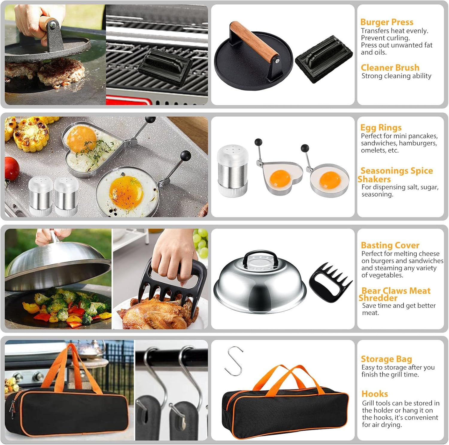 31Pcs Griddle Accessories Kit Grilling Tools for Blackstone and Camp Chef, Metal Spatula Set, Burger Press, Forks, Scraper, Tongs, Basting Cover, Carry Bag for Outdoor BBQ Men Gift (Style 1) image number 1