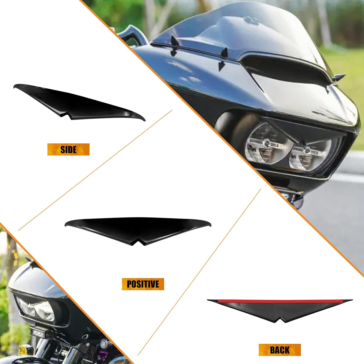 Motorcycle Headlight Eyebrows Sticker Headlamp Eyebrow Eyelids Upper Tip Trim Decoration Cover Visor Fit for Harley Road Glide 2015-2023 image number 1