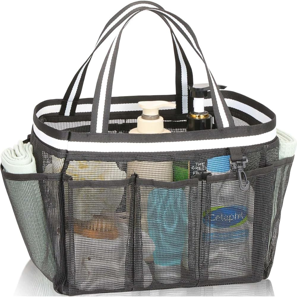 JIUSEGE Mesh Shower Caddy Bag, Portable Quick-Dry Bathroom Shower Basket with Handles, Dorm Room Essential for College, Camping, Travel & Gym, Black image number 6