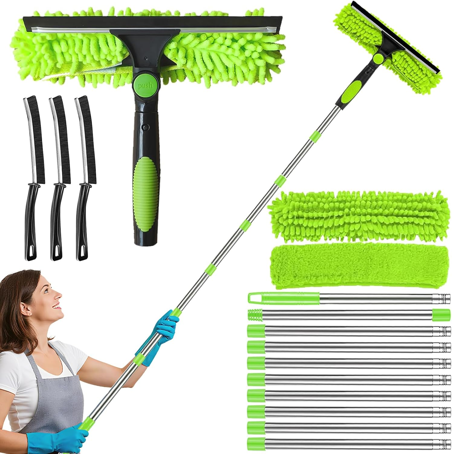 4.5M Window Cleaning Kit, Extra Long 2-In-1 Extendable Window Cleaning Equipment with Microfiber Cloth Squeegee Strips for High Windows, Walls & Cars image number 6