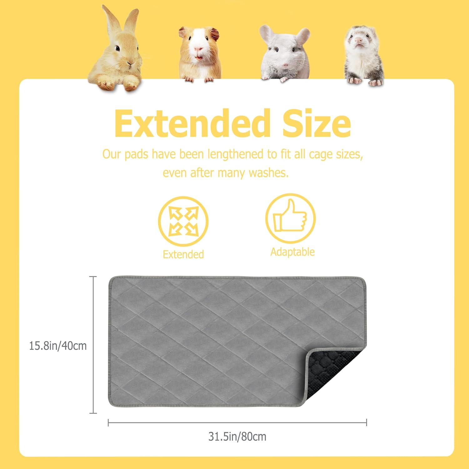 Guinea Pig Fleece Cage Liner, 2Pack 31X16In Guinea Pig Bedding for C&C 2X1 Cage , Super Absorbent & Odor Control & Washable & Reusable Guinea Pig Liner, Pee Pad Mat for Small Animal, Rabbit, Bunny image number 5