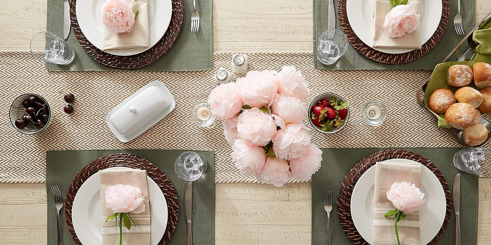 DII Woven Basic Tabletop Collection, Chevron Table Runner, 15X108, Stone image number 2