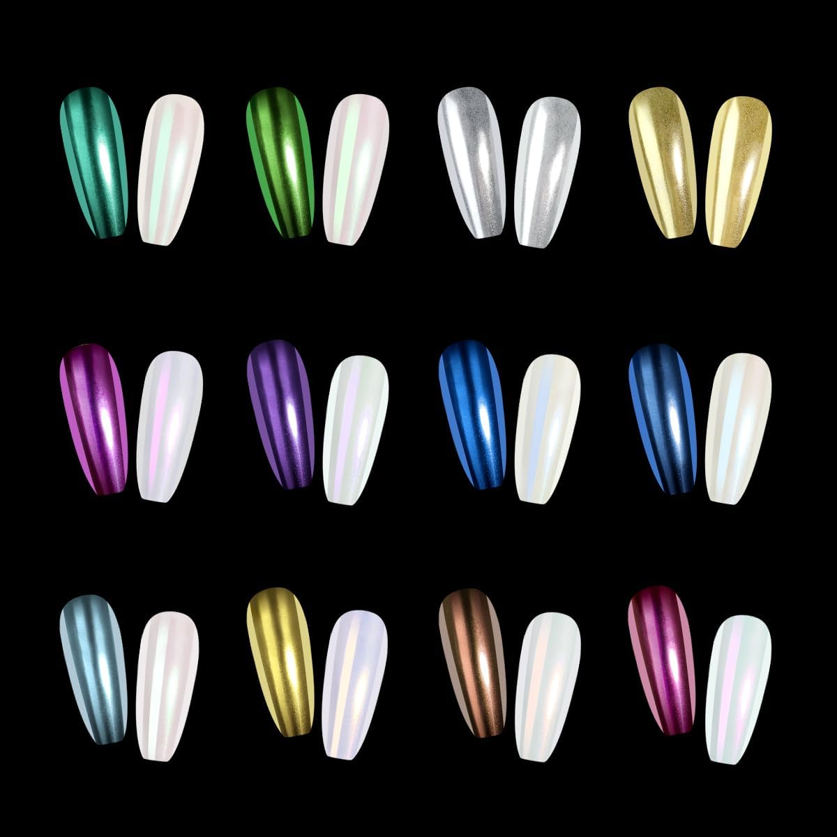 SAVILAND Aurora Chrome Nail Powder Set - 12 Colors Mermaid Nail Chrome Powder Mirror Effect Nail Glitter White Pearl Chrome Powder for Nails Art Decoration Salon & Home DIY