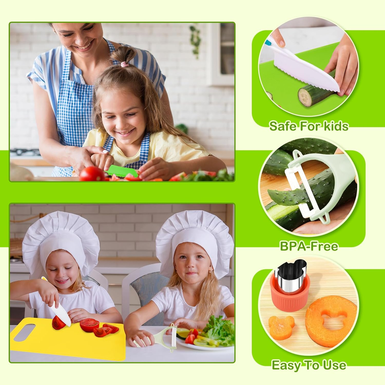 22PCS Kids Knife Set, Kids Montessori Kitchen Tools for Toddler, Children Safe Knife Set for Real Cooking - Christmas Birthday Gifts for Boys Girls image number 3