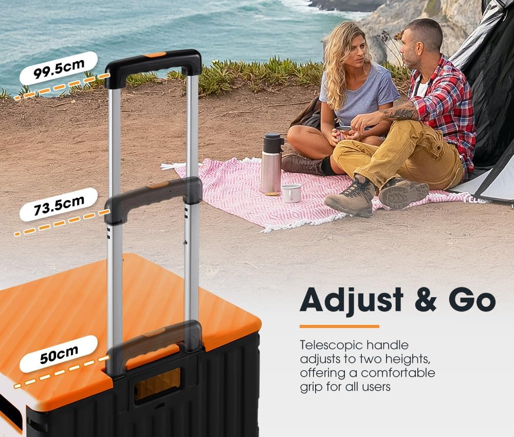 San Hima Foldable Shopping Trolley Cart Folding Trolley 70L, Crate on Wheels 360˚ Rotating (Lockable Front) W/Telescopic Handle, Durable Material, Quick Setup, Capacity 70KG, for Camping Shopping image number 1