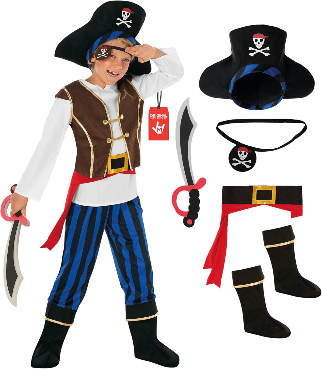 Morph Pirate Costume Kids Pirate Costume Boys Pirate Costume Boys 10-12 Boys Pirate Costume Size 7-8, 4-6 for Kids