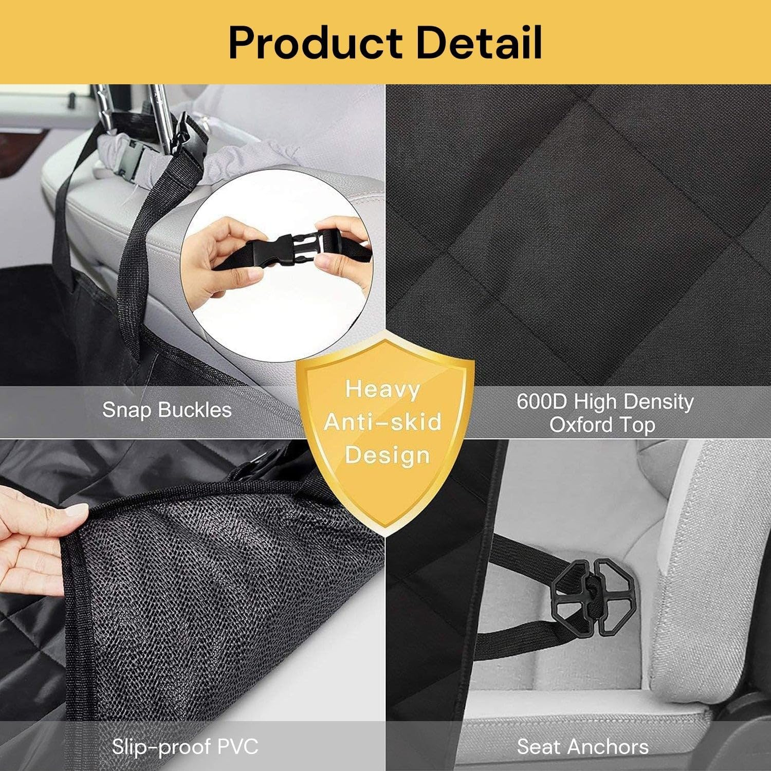 Spendeal Dog Car Seat Cover for Pets Waterproof Seat Cover Hammock 600D Heavy Duty Scratch Proof Nonslip Durable Soft Back Seat Covers Fits Middle Armrest for Cars Trucks and Suvs (175 X 144 Cm) image number 3