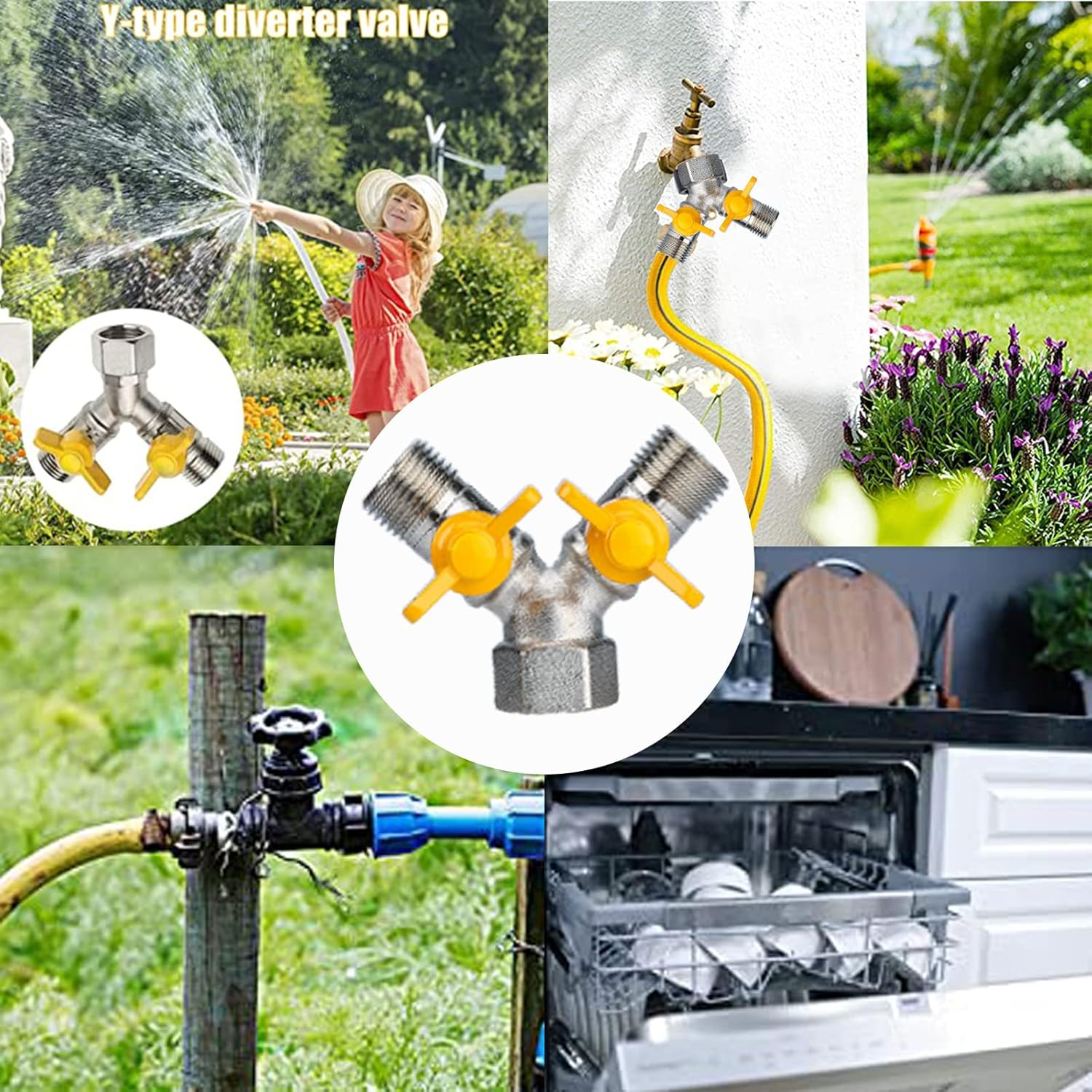 3-Way Y-Splitter Valve, 1/2 Inch Brass Body, Silver, Multi Port Valve, Y Valve, Garden Hose, Washing Machine, Water Tank, Water Filter, Shower image number 2