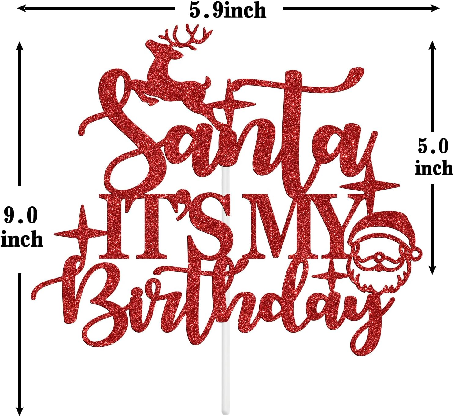 Santa It'S Your Birthday Cake Topper, Happy Birthday Jesus Cake Decor, Winter Christmas Birthday Party Decoration Supplies, Red Glitter image number 2