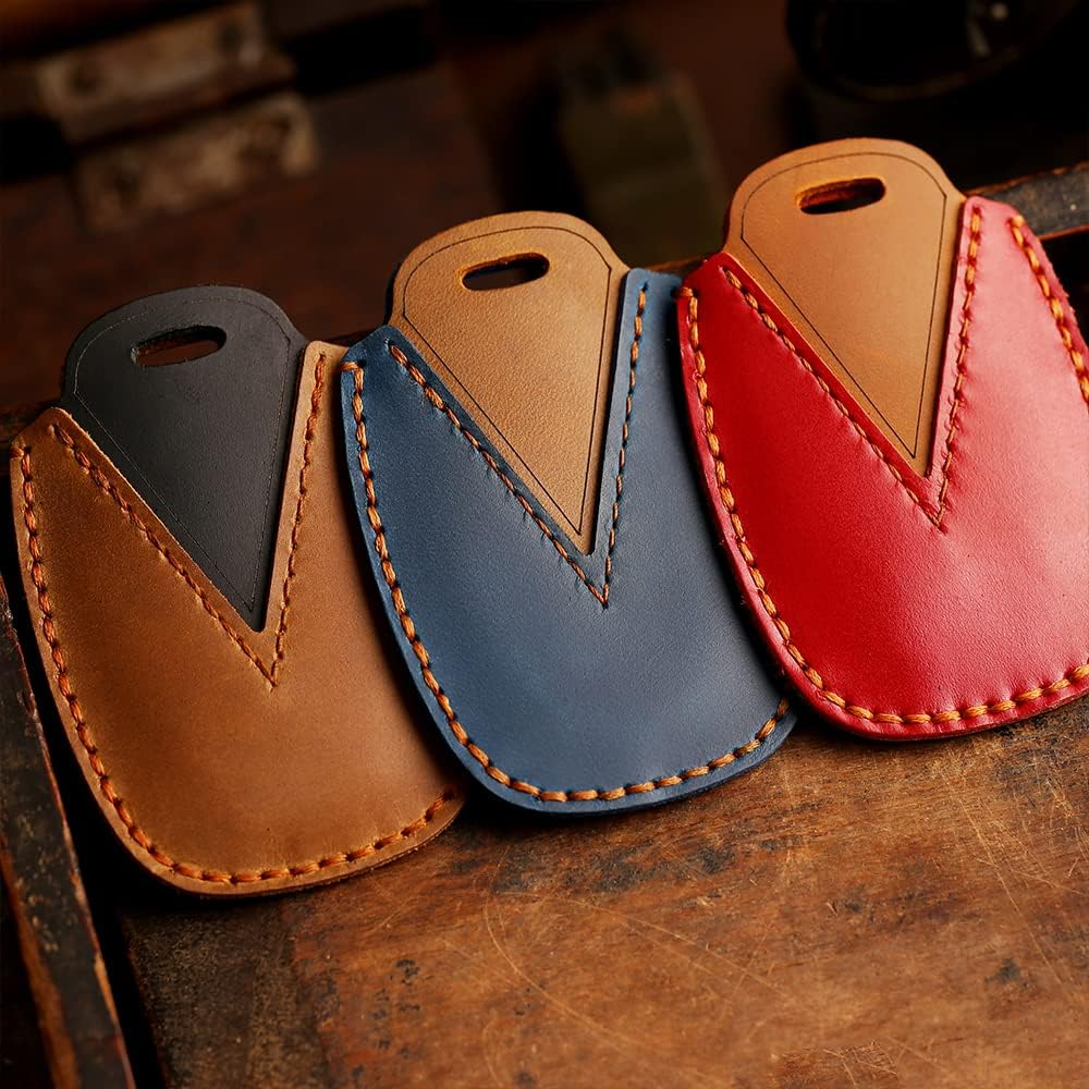 Ontto Leather Car Key Case Fit for Hyundai Palisade Accent Santa Fe Veloster Kona Electric Nexo Elantra GT I30 Key Fob Cover Keyring Remote Key Holder Keychain Key Protective Accessories Brown - Blue image number 6