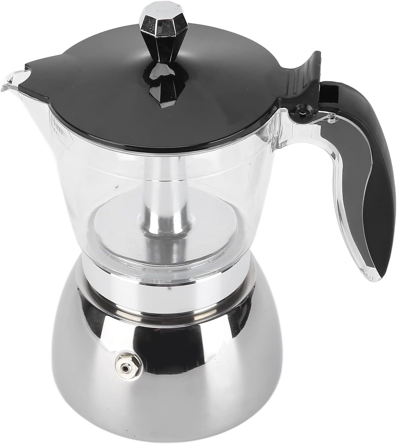 6 Cups Stainless Steel Coffee Pot,Moka Pot Premium Crystal Glass Top Stovetop Moka Pot,Italian Octagonal Household Moka Pot image number 5