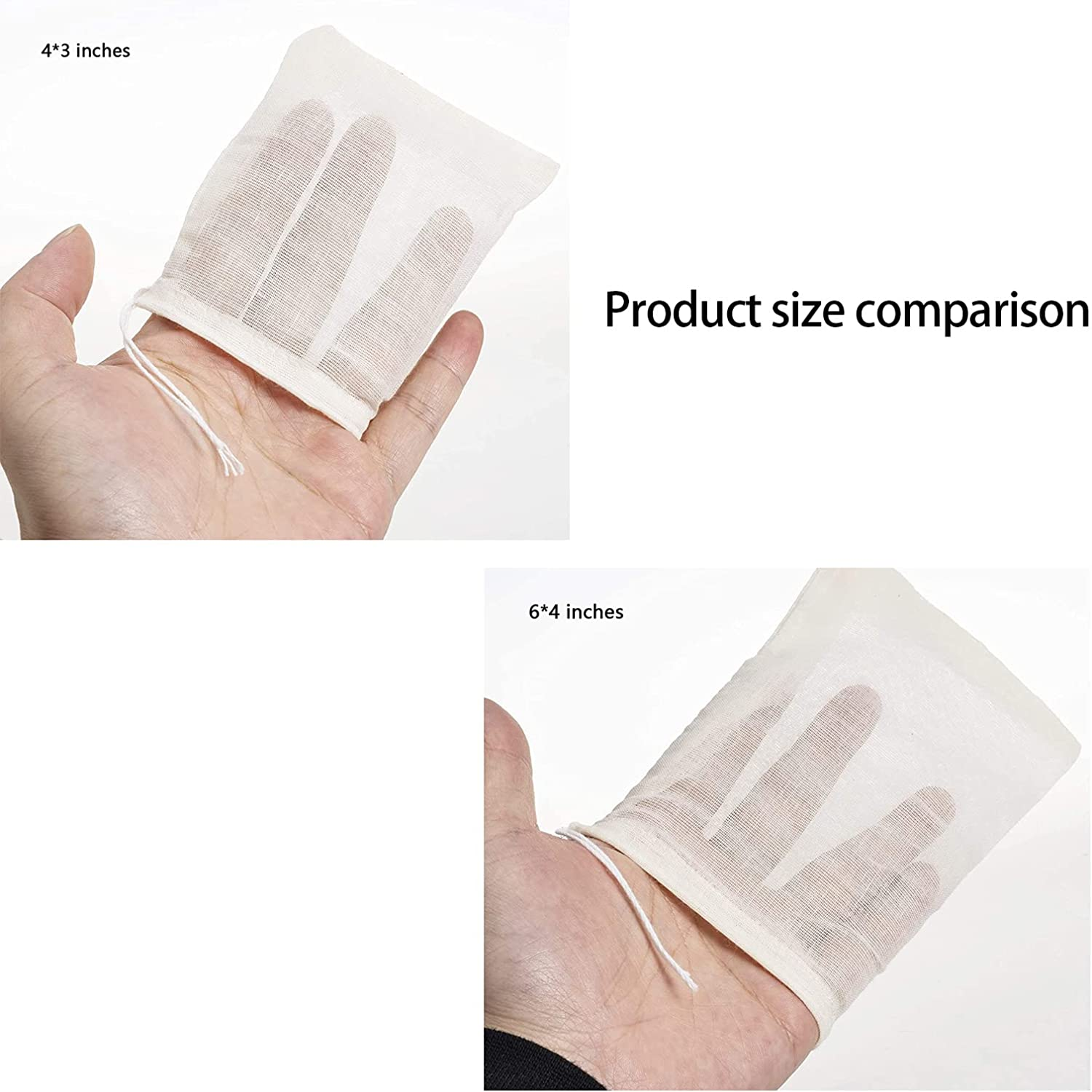 20 Pcs Muslin Drawstring Bags - Natural Unbleached Cotton Straining Herbs Cheesecloth, Coffee Tea Brew, Soup Gravy Broth Stew, Bone Broth Brew, Spice Bags - 6 X 4 Inches image number 4