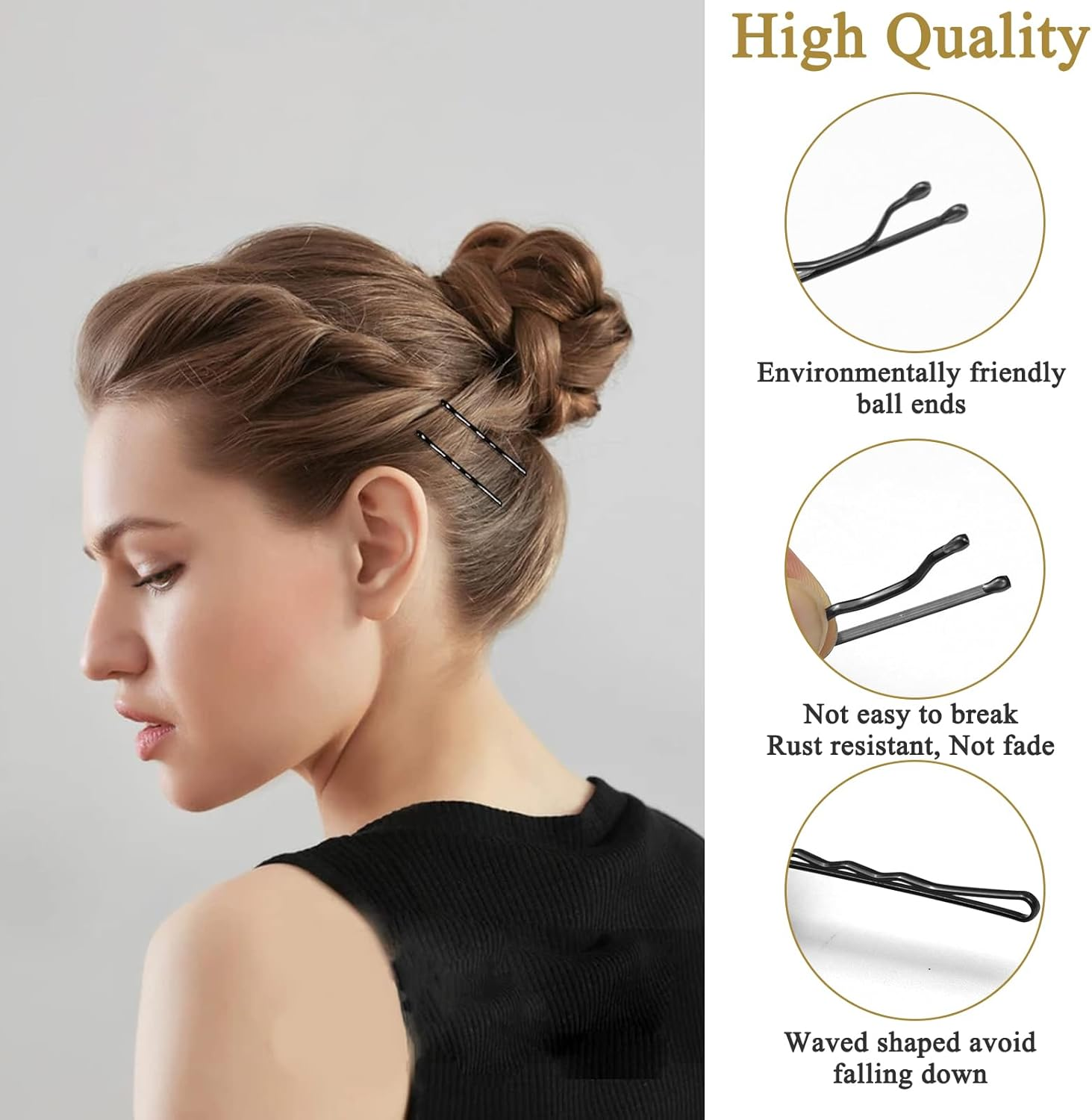 Kavya 200 Pieces Metal Hair Clips, 5 Cm Wave Shape Bobby Pins, Hairpin Set for Women Girls and Hairdressing Salon, with Storage Box (Black) image number 5