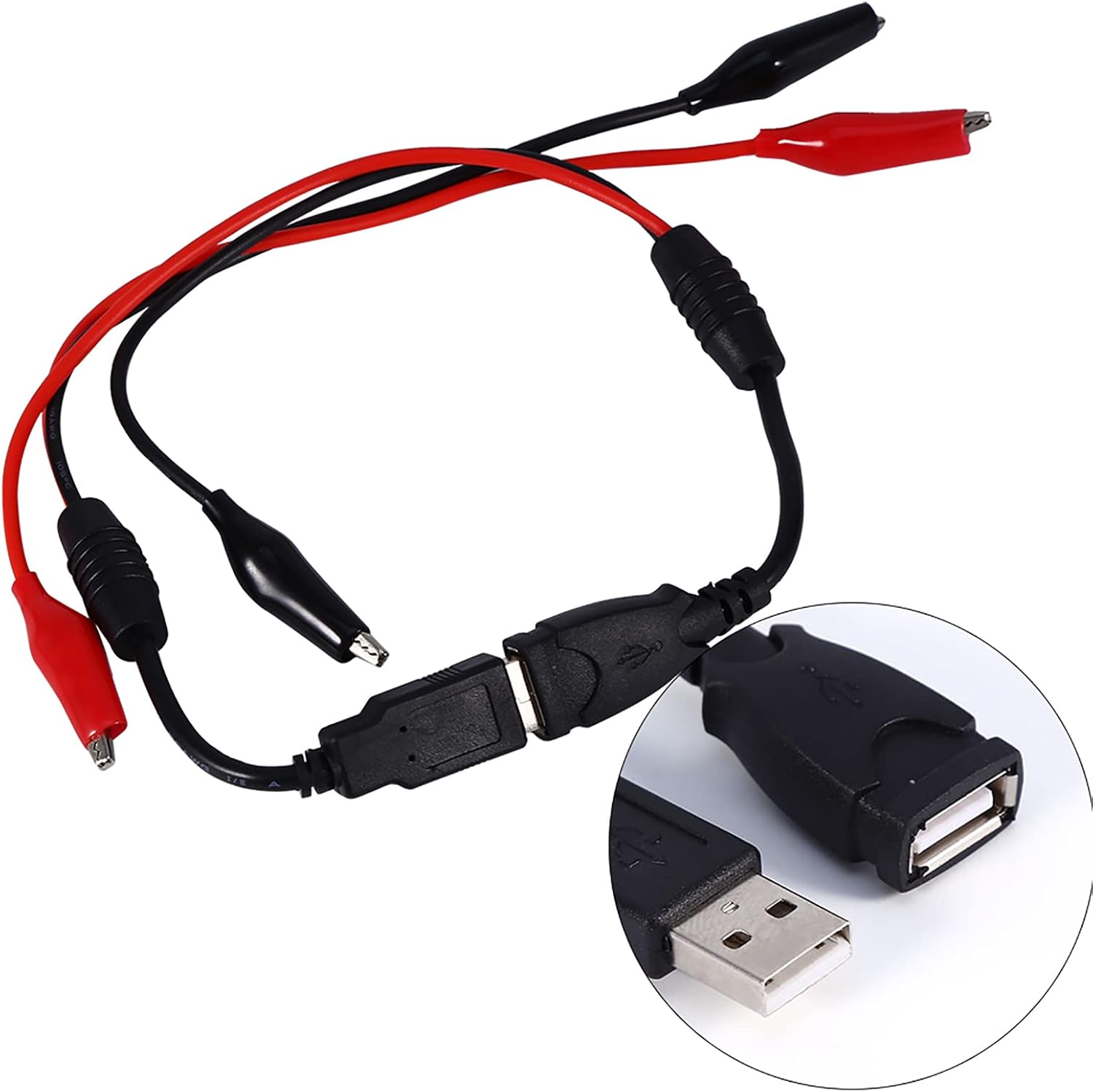 USB to Alligator Clips, USB Cable Tester Red Black Wire Alligator Clip Test Cable Male Female to USB Line for Electrical Circuit Testing image number 3