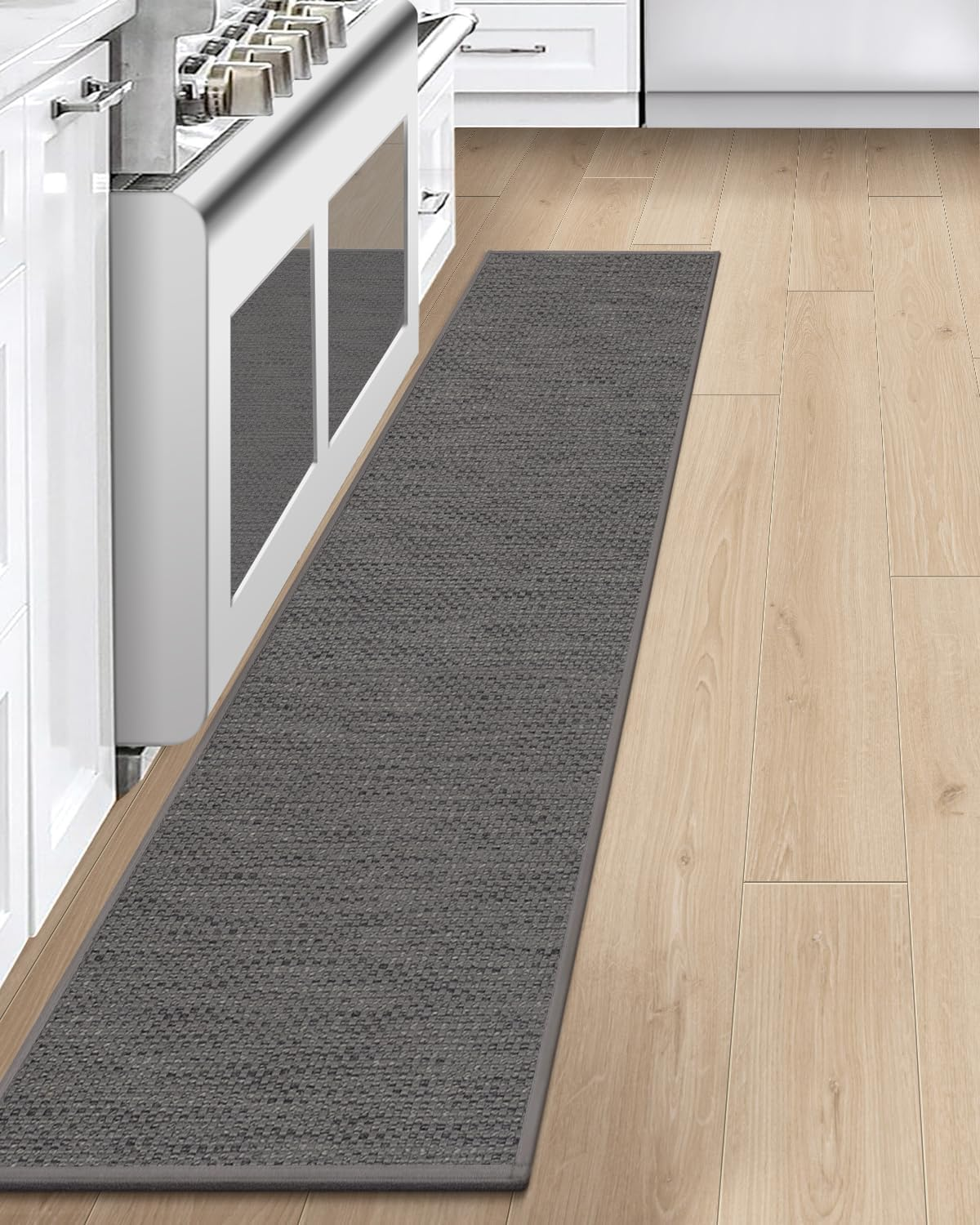 LEKEEPGO Kitchen Mat 17"X29"+17"X59", Absorbent Kitchen Rugs and Mats, Kitchen Mats Non Slip Washable, Kitchen Floor Mat for Laundry, Hallway, Office, Grey
