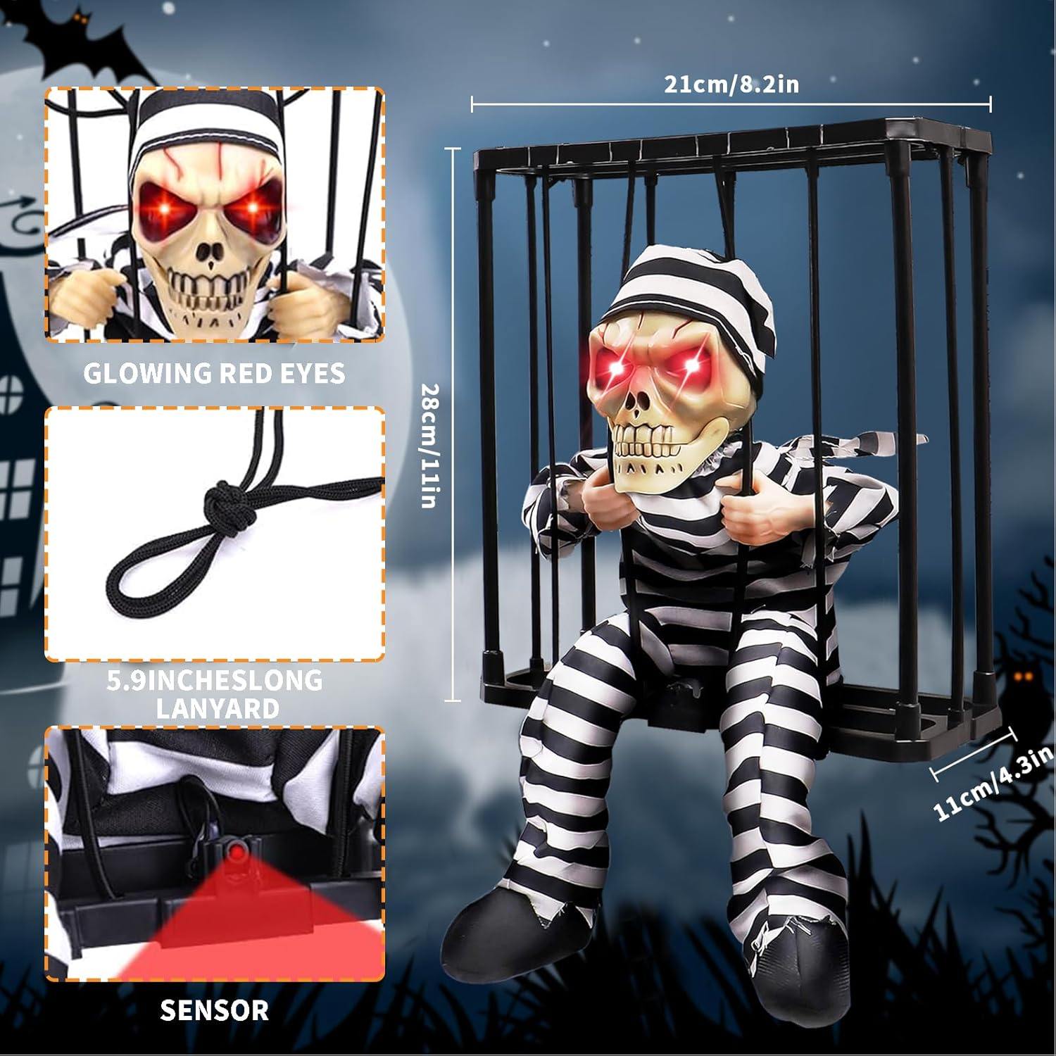 Halloween Decorations, Halloween Hanging Decorations for Indoor Outdoor Decor, Halloween Decor Prop with Motion Sensor, Skeleton Hanging Decoration with Sound image number 4