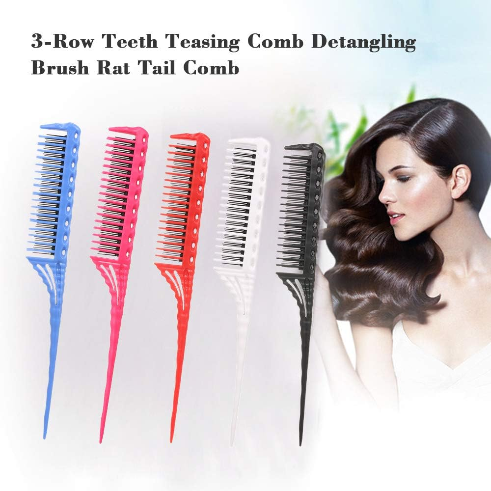 Yasao 3-Row Teeth Teasing Comb Detangling Brush Rat Tail Comb Adding Volume Back Coming Hairdressing Combs White image number 2