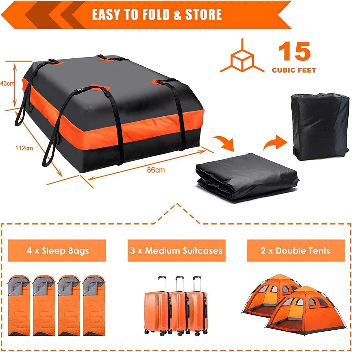 Active Rooftop Cargo Carrier Bag-100% Waterproof 15/20 Cubic Ft.Heavy Duty Car & SUV, Car Roof Bag Storage, Road Trips, Camping (15 Cubic Feet) image number 1
