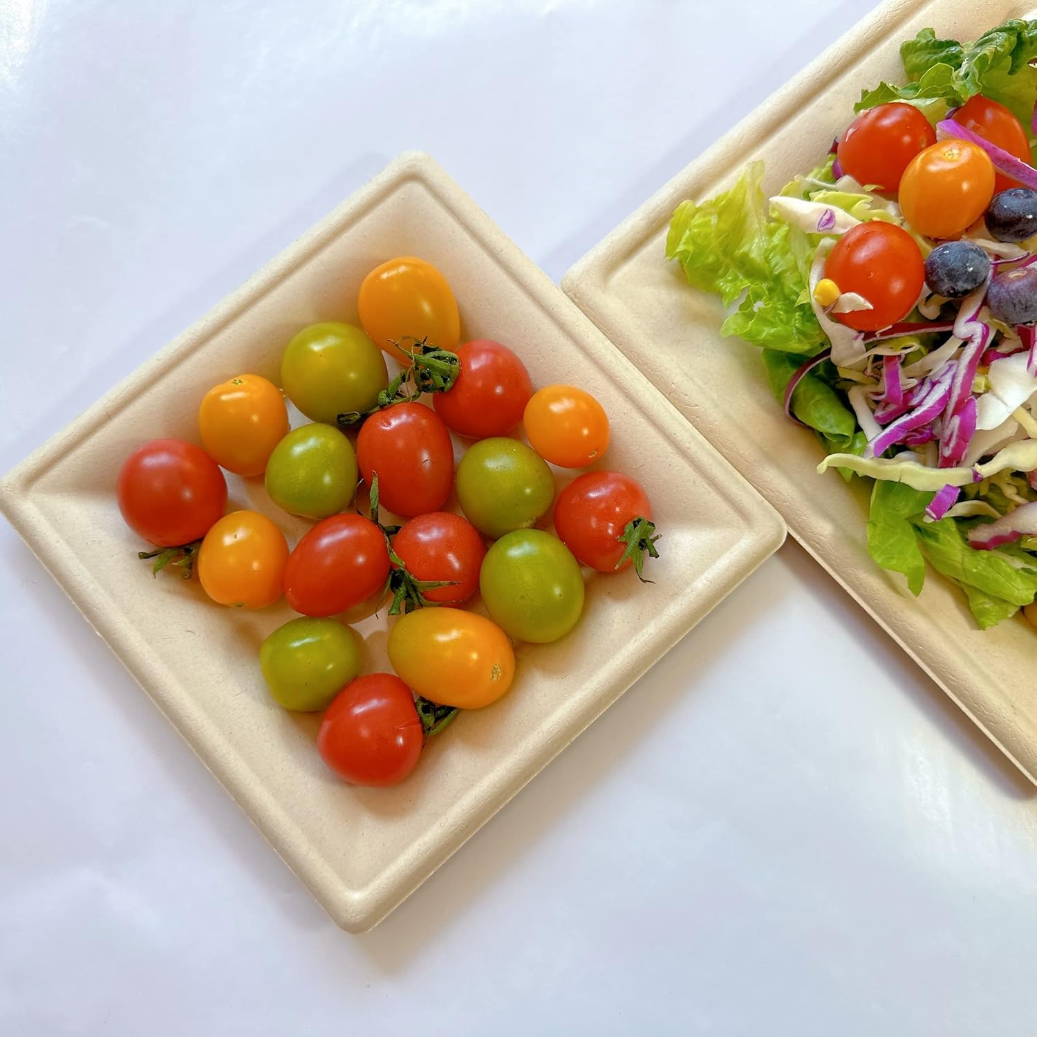 Xinligoods [6 Inch 50 Pcs] Biodegradable Square Disposable Paper Plates, Microwavable and Eco-Friendly, Sturdy, Suitable for Pizza, Dessert, Made of Bagasse Cane Fibers image number 6